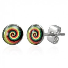 Earrings made of surgical steel with coloured spiral, studs