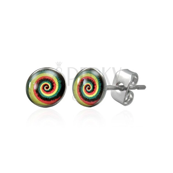Earrings made of surgical steel with coloured spiral, studs