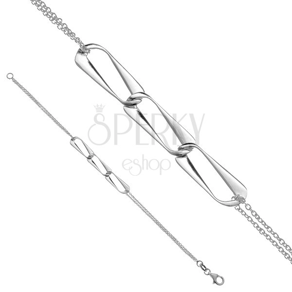 Sterling silver bracelet 925 - oval eyelet frame, smooth chainlet