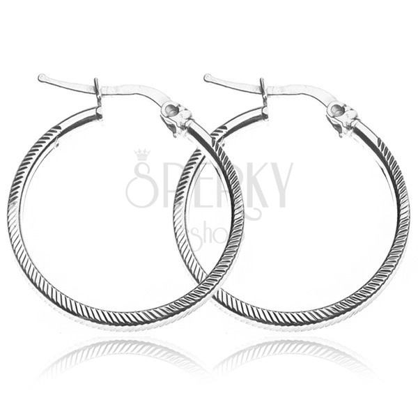 Circle earrings made of 925 silver with notches, 25 mm
