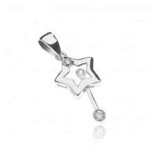 Sterling silver pendant 925 - star with moving magic wand, zircons