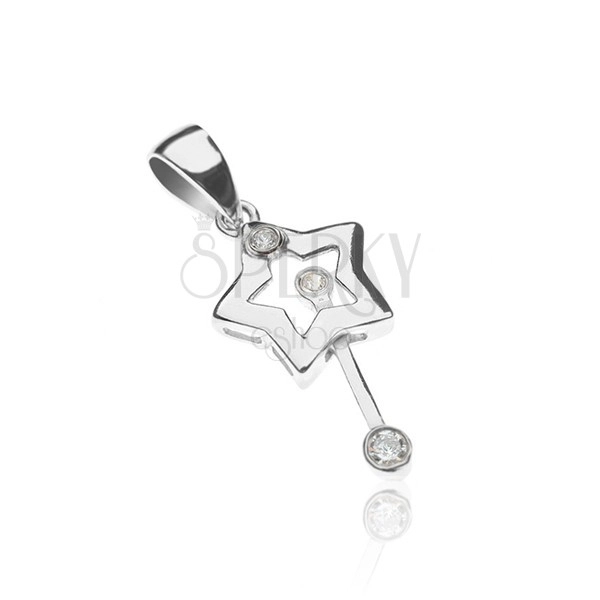 Sterling silver pendant 925 - star with moving magic wand, zircons