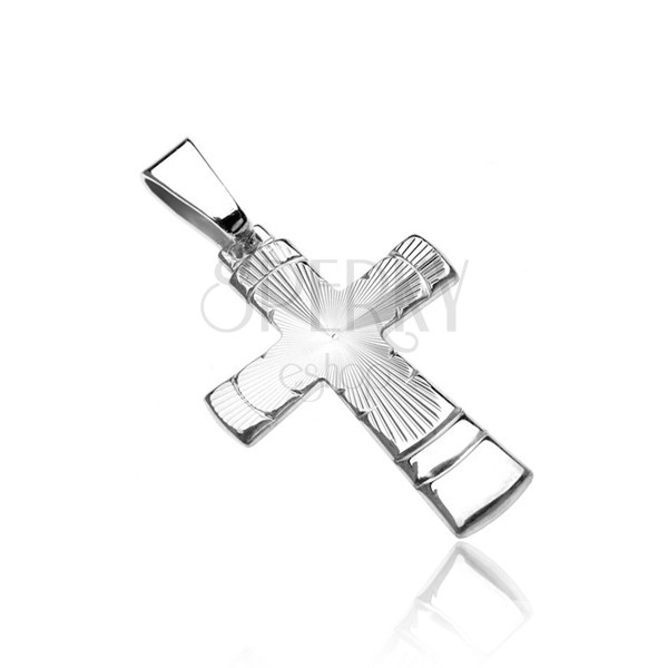 Silver pendant 925 - cross with conical ribbed cut and arcs