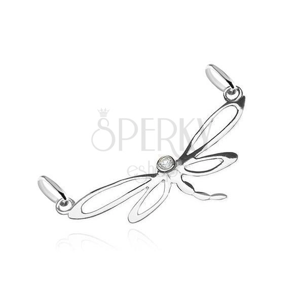 Silver pendant 925 - dragonfly silhouette with zircon, two eyelets