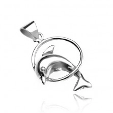 Pendant made of 925 silver - dolphin jumping through circle