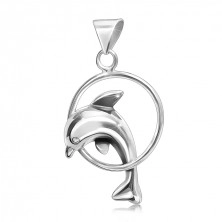Pendant made of 925 silver - dolphin jumping through circle