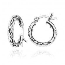 Silver earrings 925 - circles with engraved X pattern