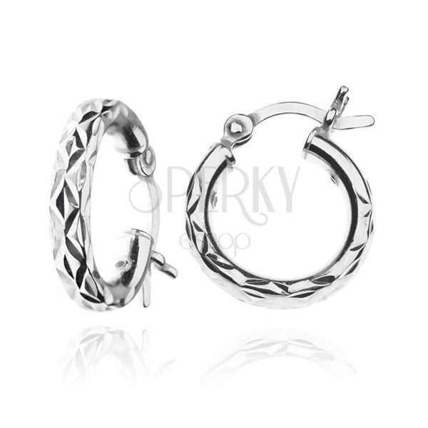Silver earrings 925 - circles with engraved X pattern