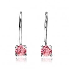 Earrings made of 925 silver - pink round zircon on hook, 6 mm