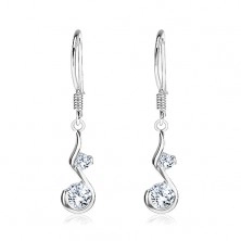 Silver dangling earrings 925 - pendant in shape of letter S on hook, two zircons