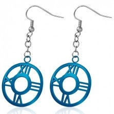 Steel earrings - dark blue circle with Roman numerals