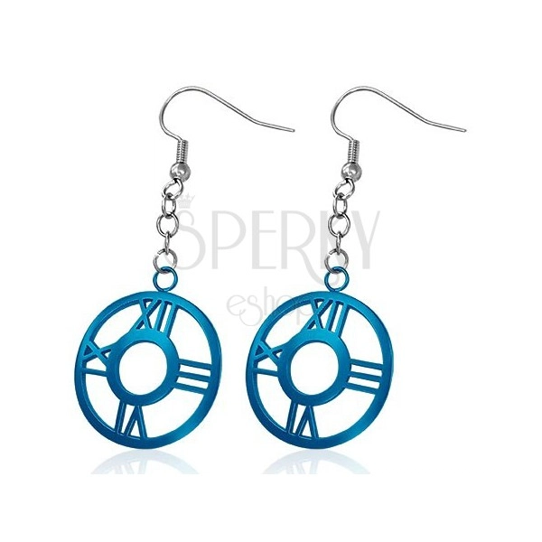 Steel earrings - dark blue circle with Roman numerals