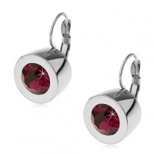 Steel earrings in shape of dome with violet zircon