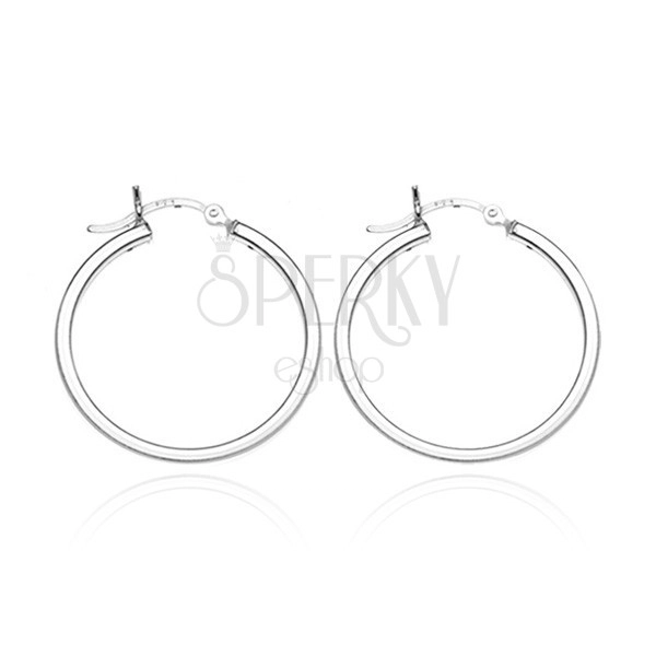 Silver round earrings 925 - bright, four-edged line, 16 mm