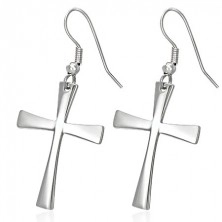 Earrings made of surgical steel with cross, silver colour, hooks