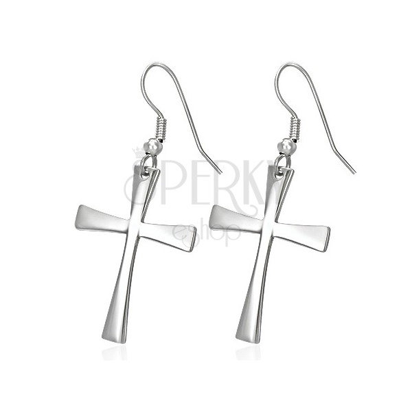 Earrings made of surgical steel with cross, silver colour, hooks