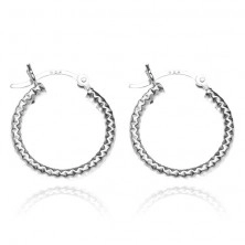 Silver round earrings 925 - wide line with rhombuses, 20 mm