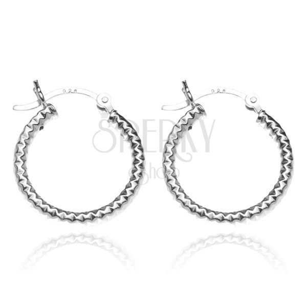 Silver round earrings 925 - wide line with rhombuses, 20 mm