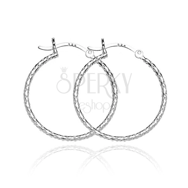 Circular silver earrings 925 - patterned surface, 25 mm