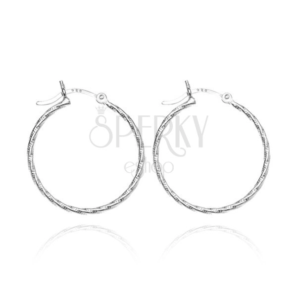 Silver hoop earrings 925 - serpentine line with cuts, 19 mm