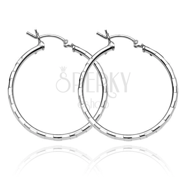 Circular earrings made of silver 925 - rectangular cuts, 30 mm