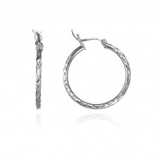Silver hoop earrings 925 - irregular cuts, 25 mm