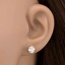 Silver stud earrings 925 - clear cut zircon in mount, 6 mm