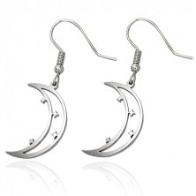 Steel earrings in silver colour, moon with stars, Afrohooks
