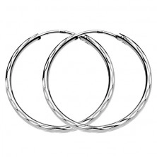 Round earrings made of 925 silver - three lines of hollows, 30 mm