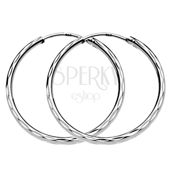 Round earrings made of 925 silver - three lines of hollows, 30 mm