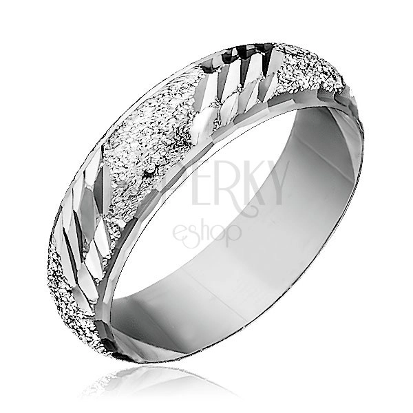 Ring made of 925 silver - sandy structure with slanting notches