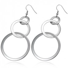 Earrings made of 316L steel, three shiny increasing circles, hooks 