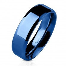 Steel ring - flat blue band, 6 mm