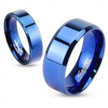 Steel ring - flat blue band, 6 mm