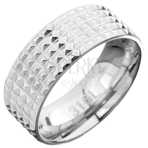 Steel ring - band with rhombic cuts