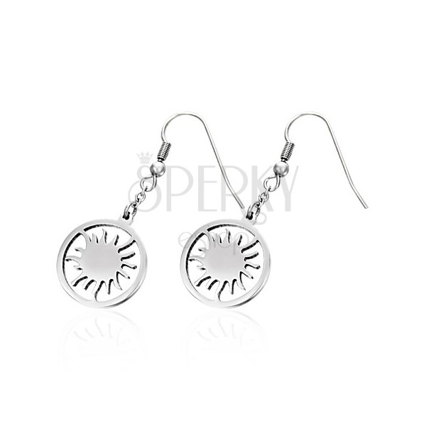 Earrings made of surgical steel with sun in circle