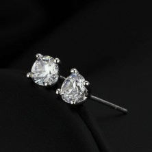 Stud earrings made of 925 silver - clear zircon gripped by pins