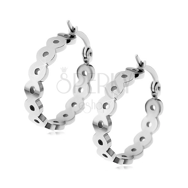 Shiny round earrings made of 316L steel composed of joined hoops