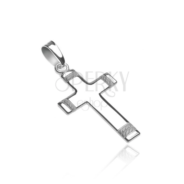 Pendant made of 925 silver - cross with engraved matt rope on tips