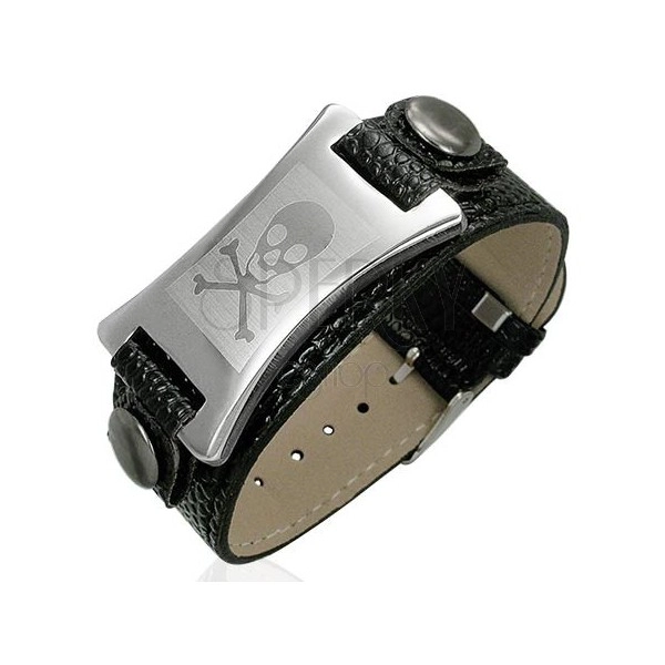 Imitation leather bracelet with steel tag - skull
