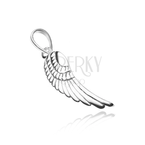 Pendant made of silver 925 - glistening wing with engraved feathers