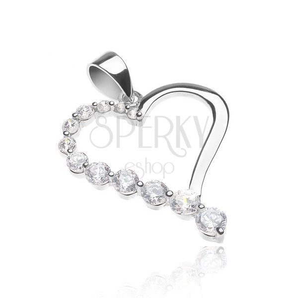Pendant made of 925 silver - cut-out heart, oblong zircon silhouette