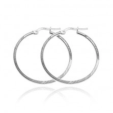 Earrings made of 925 silver - circles with edged line, skew notches, 35 mm
