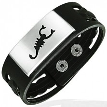 Rubber bangle with stainless steel plate and scorpion