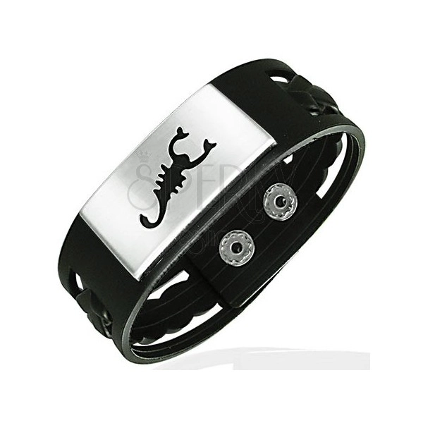 Rubber bangle with stainless steel plate and scorpion