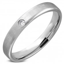 Steel ring - silvery band with clear rhinestone in middle