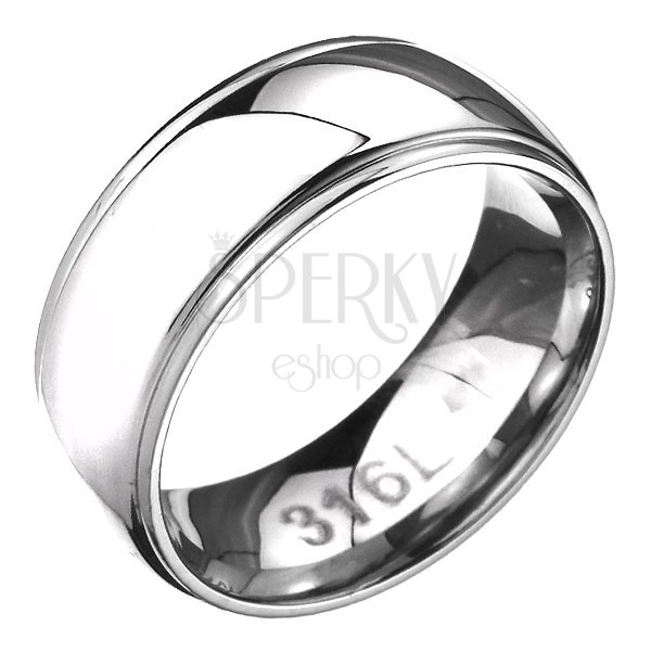 Ring made of steel - rounded band with two grooves on sides