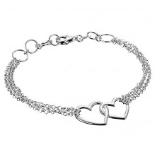 Silver bracelet - two irregular heart contours and triple chain