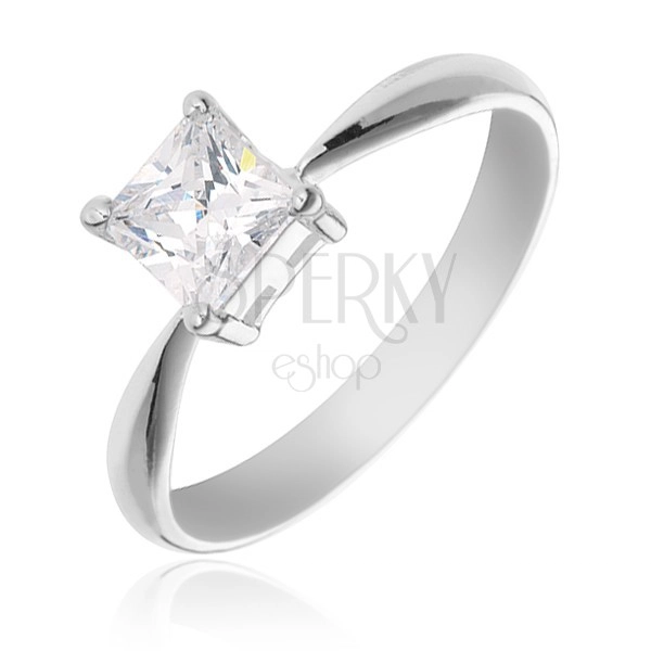 Engagement ring made of 925 silver - square zircon in mount