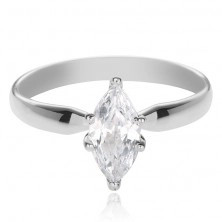 Engagement ring made of 925 silver - large grain shape zircon